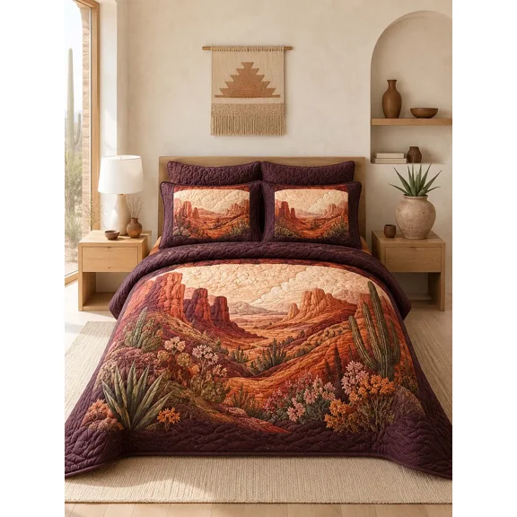 Southwest Desert Canyon Vintage Quilted 3‑Piece Bedding Set