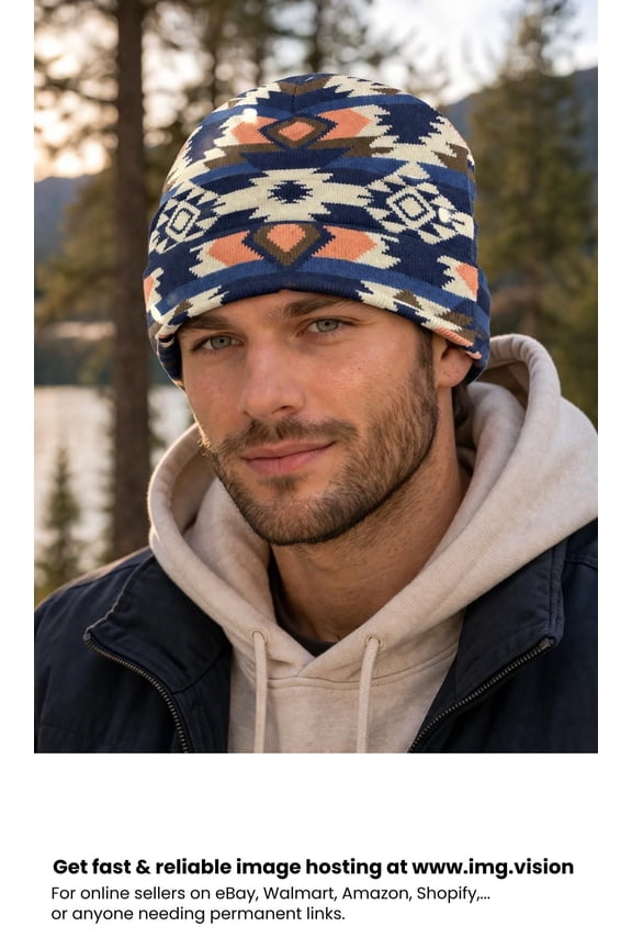 Southwest Design Beanie, Navy Tan BEN-27