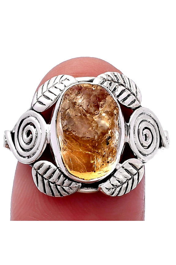 Southwest Design - Yellow Scapolite Rough 925 Silver Ring s.8 Jewelry R-1352 SDR222188