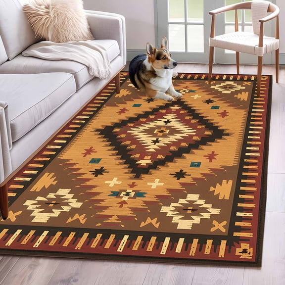 Southwest Ethnic Area Rug 4x6 Washable Rug Non Slip Modern Geometric Vintage Large Area Rug Indoor Floor Carpet for Entryway Bedroom Kitchen Living Room Home Office Dining Room Nursery