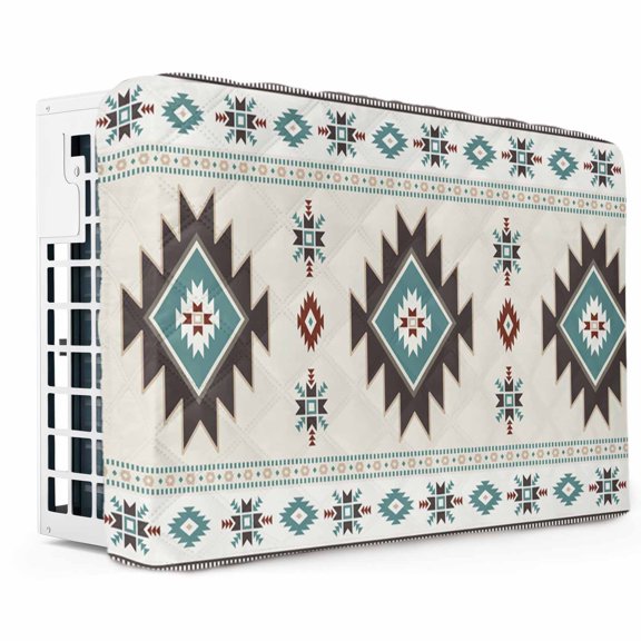 Southwest Ethnic Indoor Air Conditioner Cover, Double Insulated AC Covers for Inside, Boho Aztec Tribal Abstract Aesthetic Waterproof Window Air Conditioner Covers with Elastic Straps 17"Lx13"Wx3.5"D