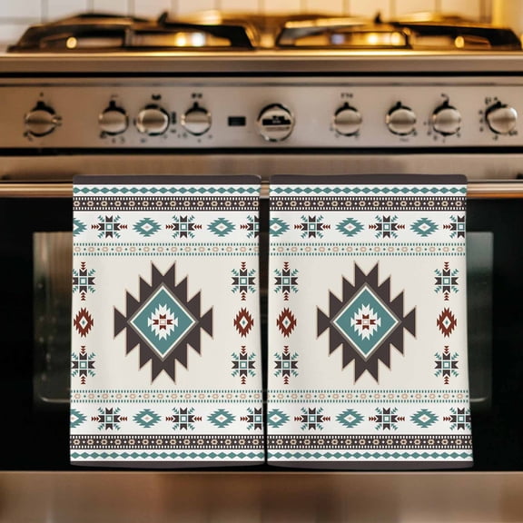 Southwest Ethnic Kitchen Towels Set of 1, Boho Aztec Tribal Abstract Aesthetic Absorbent Dish Towels for Kitchen, Microfiber Hand Towel, Quick Drying Tea Towel for Cleaning Decorative Dishcloths