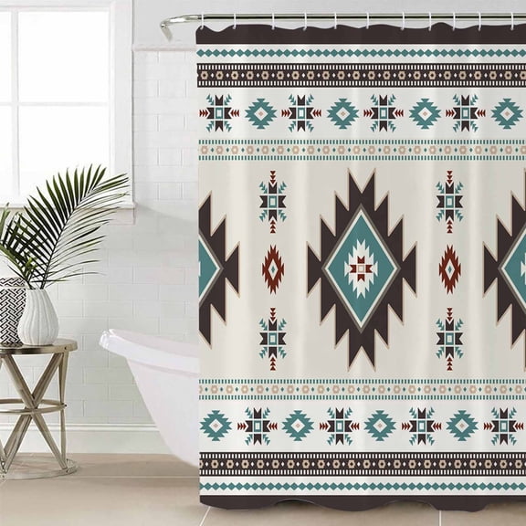 Southwest Ethnic Shower Curtain Set, Waterproof Shower Curtains for Bathroom, Boho Aztec Tribal Abstract Aesthetic Washable Fabric Cloth Bath Curtain for Bathtub Decoration with Hooks 54x78 Inches