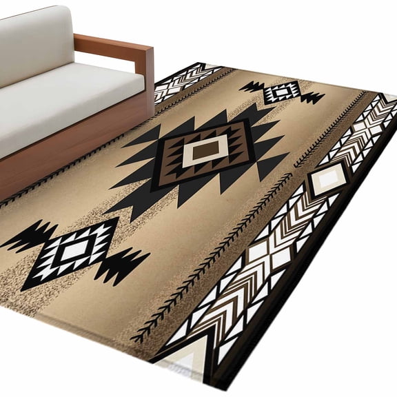 Southwest Ethnic Style Area&nbsp;Rug 3x5ft Brown Tribe Retro Gradient Geometric Non-Slip&nbsp;Washable Square&nbsp;Rugs Soft Felt Indoor Floor Mat for Bedroom Kitchen Living Room Bathroom