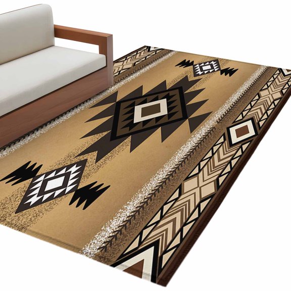 Southwest Ethnic Style Area&nbsp;Rug 4x6ft Brown Tribe Retro Geometric Non-Slip&nbsp;Washable Square&nbsp;Rugs Soft Felt Indoor Floor Mat for Bedroom Kitchen Living Room Bathroom