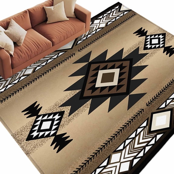 Southwest Ethnic Style Area&nbsp;Rug 5x8ft Brown Tribe Retro Gradient Geometric Non-Slip&nbsp;Washable Square&nbsp;Rugs Soft Felt Indoor Floor Mat for Bedroom Kitchen Living Room Bathroom