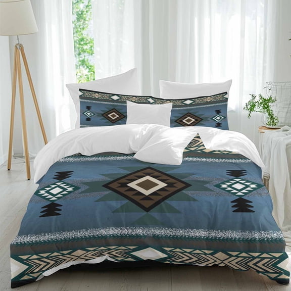 Southwest Ethnic Style Queen Size Comforter Set, BlueTribe Retro Geometric Bedding for All Seasons, 4 Pcs Bed Set, 1Quiltcover (90"x92") ,1Sheet(94"x116"), 2Pillowcases (30"x20")