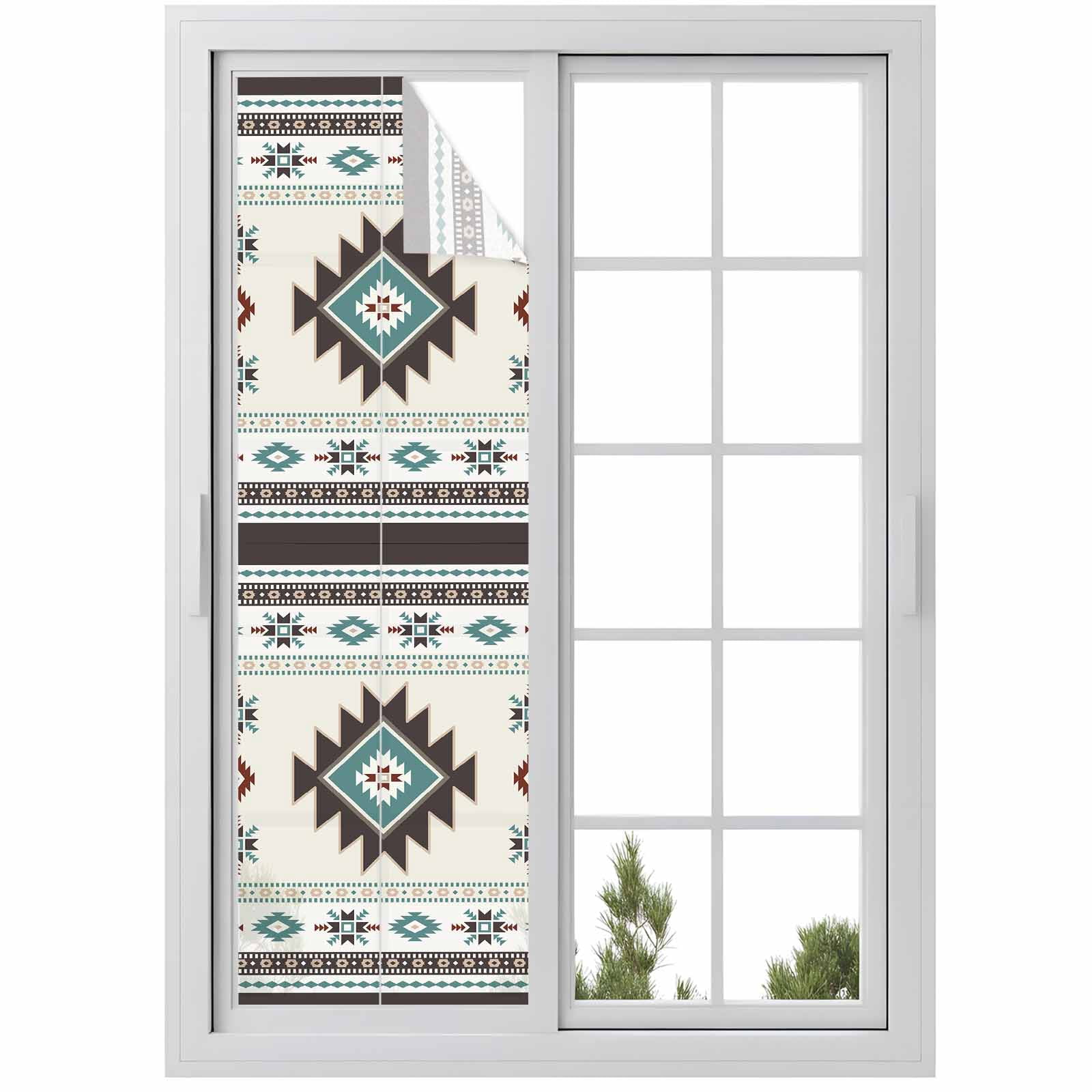 Aztec Window Southwest Ethnic Window Privacy Film, Boho Aztec Tribal Abstract ...