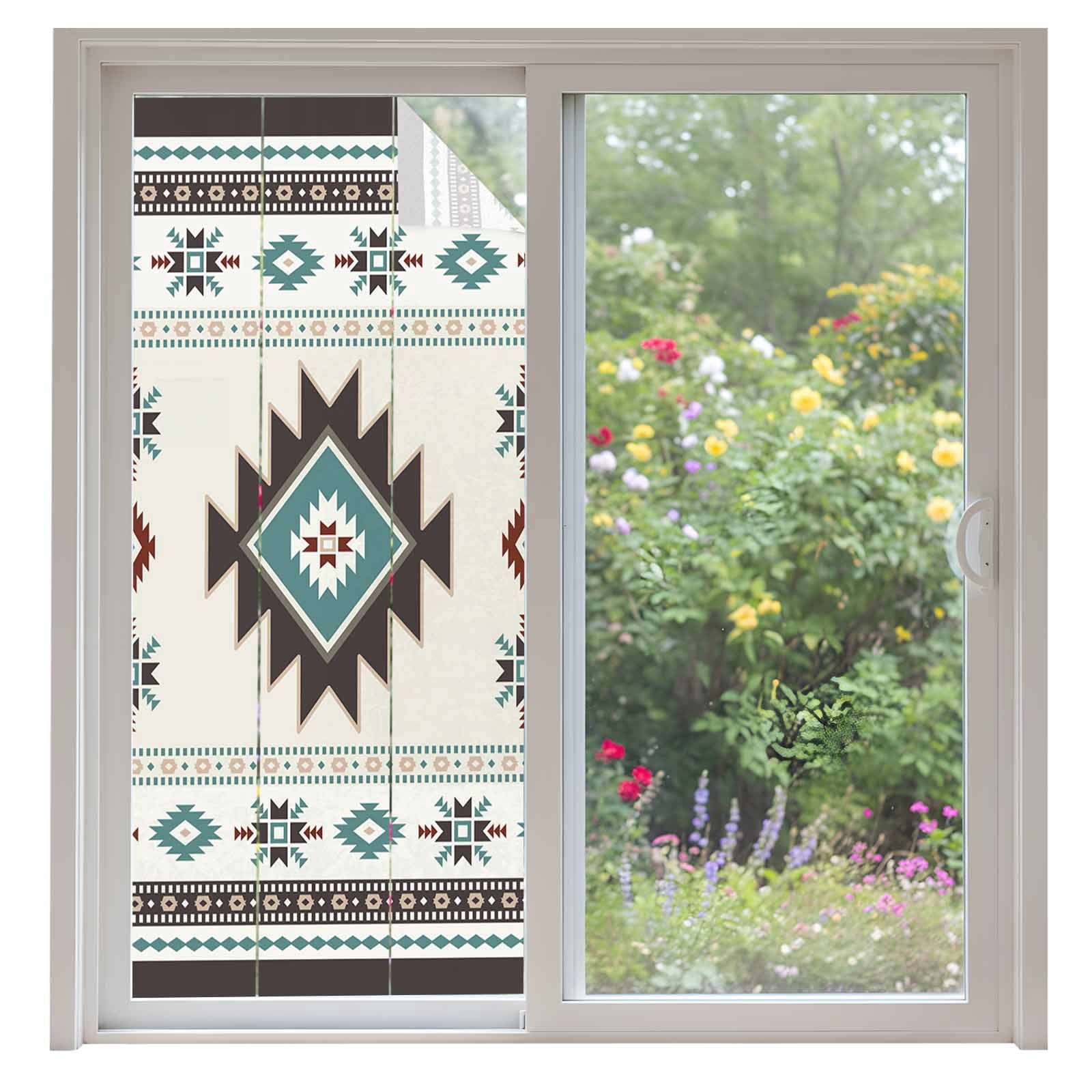Southwest Ethnic Window Privacy Film, Boho Aztec Tribal Abstract ...