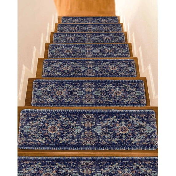 Southwest Flower, Stair Treads for Wooden Steps Indoor Runner Rug Carpet, Rustic Tribal Oriental Native Boho 4 Pieces Peel and Stick Staircase Step Treads Covers Washable Throw Door Mats, 30"x8"