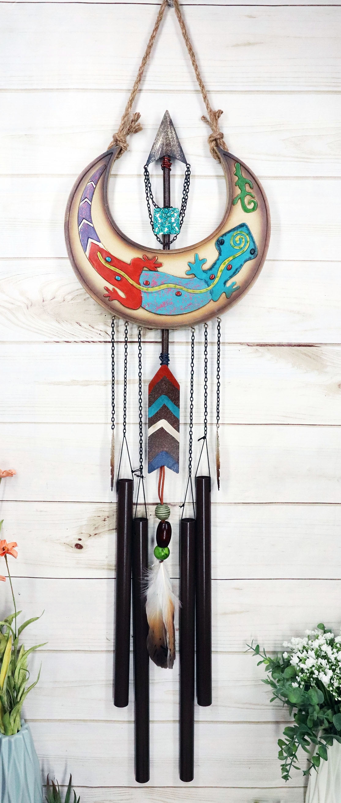 Southwest Gecko Lizard Moon Arrow Feather Wind Chime