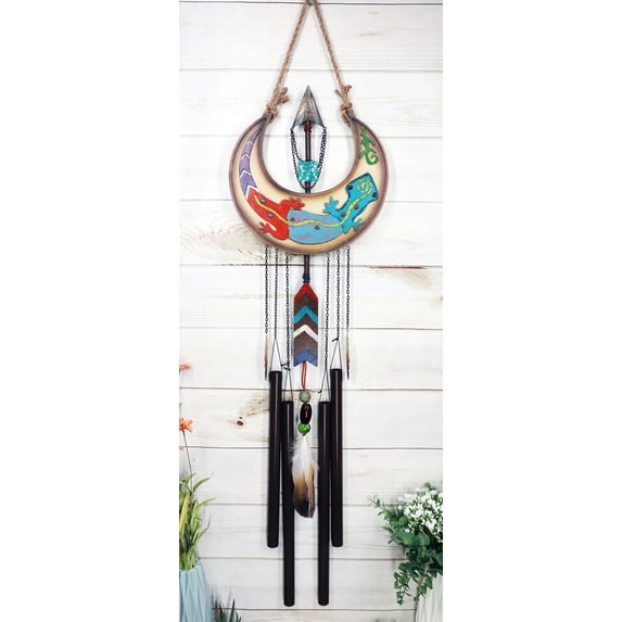 Southwest Gecko Lizard Moon Arrow Feather Wind Chime