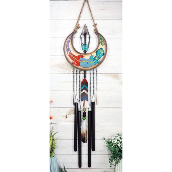 Southwest Gecko Lizard Moon Arrow Feather Wind Chime