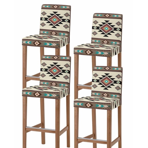 Southwest Geometric Bar Stool Covers Set of 4, Brown Mexican Aztec Boho Tribal Stretch Washable Bar Chair Covers with Backs, Removable Pub Counter Height Chair Cover for Kitchen Dining Room Cafe