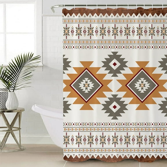 Southwest Geometric Bathroom Curtain 72 Inch Shower Curtain with Hooks, Rustic Boho Tribal Waterproof Polyester Bath Curtain Washable Bathtub Curtain 66''x 72''