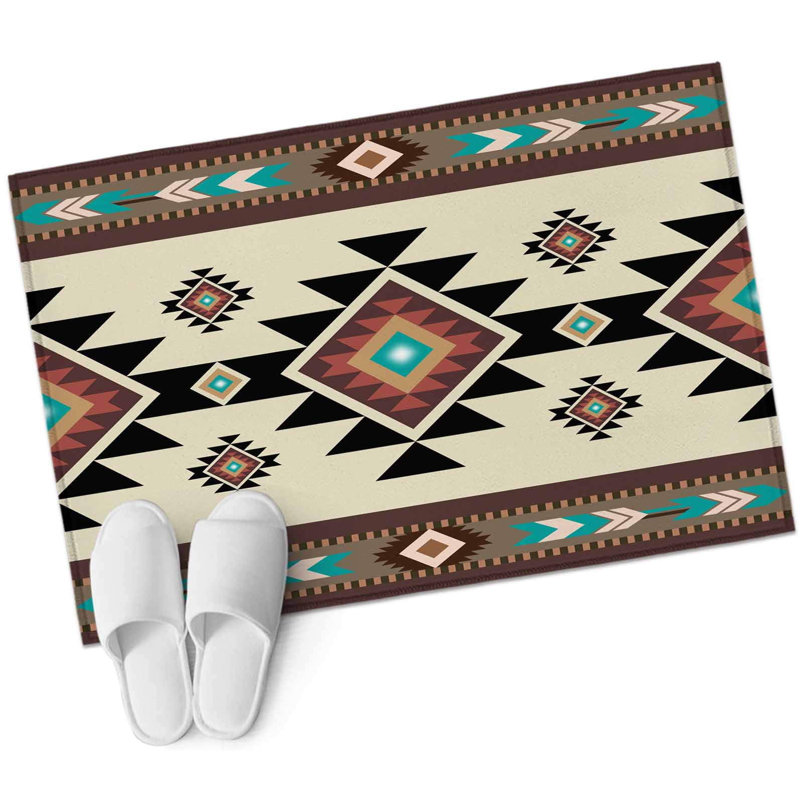 Southwest Geometric Bathroom Mat 2x3 FT, Non Slip Small Kitchen Mat, Brown Mexican Aztec Boho Tribal Washable Soft Backed Front Door Throw Rug Non-Shedding Indoor Outdoor Doormat for Entryway Sink