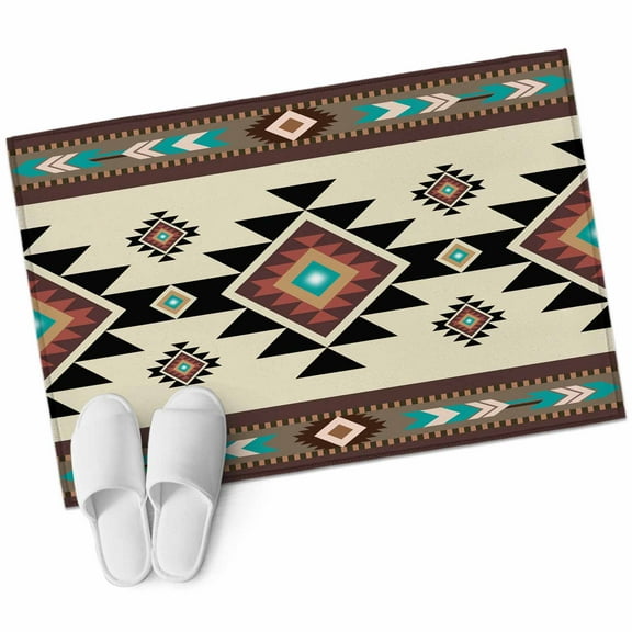Southwest Geometric Bathroom Mat 2x3 FT, Non Slip Small Kitchen Mat, Brown Mexican Aztec Boho Tribal Washable Soft Backed Front Door Throw Rug Non-Shedding Indoor Outdoor Doormat for Entryway Sink