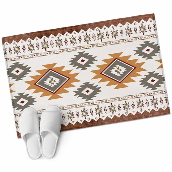 Southwest Geometric Bathroom Mat 2x3 FT, Non Slip Small Kitchen Mat, Western Beige Grey Boho Vintage Wooden Washable Soft Backed Front Door Throw Rug Indoor Outdoor Doormat for Entryway Sink