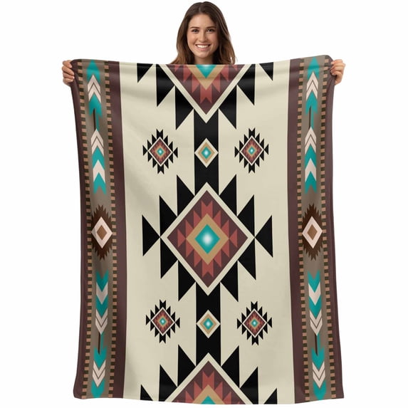 Southwest Geometric Blanket Soft Cozy Warm Throw Blanket for Couch, Plush Fuzzy Flannel Fleece Blankets for Sofa, Brown Mexican Aztec Boho Tribal Bed Blankets Lightweight Gifts for Women, 50"x60"