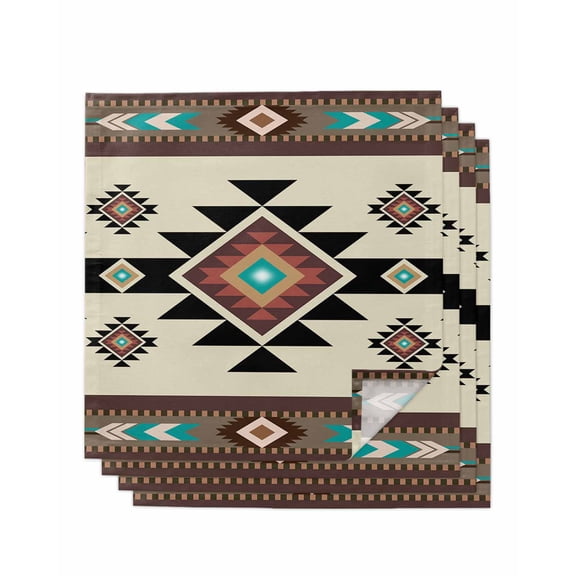 Southwest Geometric Cloth Napkins Set of 4 Reusable Dinner Napkins, Brown Mexican Aztec Boho Tribal Cocktail Napkin Washable Table Napkins for Wedding/Holiday Party/Baby Shower 20"x20"