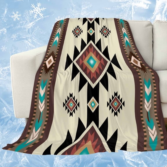 Southwest Geometric Cooling Blanket for Hot Sleepers, Soft Breathable Cool Summer Blanket for Night Sweats, Brown Mexican Aztec Boho Tribal Lightweight Ice Silk Sofa Throw Blankets All Season 30"x40"