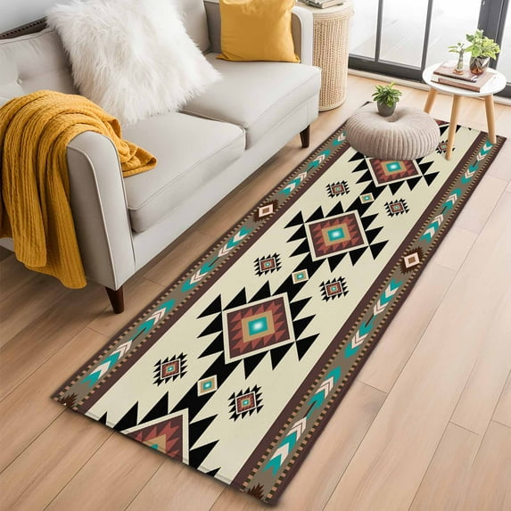 Southwest Geometric Kitchen Runner Rug 2x6 Washable Runners for Hallway Non Slip Brown Mexican Aztec Boho Tribal Large Area Rug Indoor Floor Carpet for Bathroom Laundry Entryway Bedroom Living Room