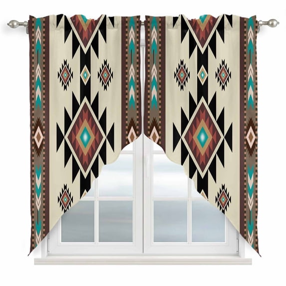 Southwest Geometric Kitchen Window Curtains, Swag Curtains Valance for Bedroom Living Room Bathroom, Brown Mexican Aztec Boho Tribal Rod Pocket Window Treatment Curtain Block Drapes 2 Panels 36"x63"