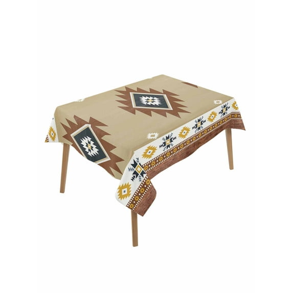 Southwest Geometric Table Cloth 60x102 Inch Rectangle, Bohemian Tribal Style Khaki Waterproof Tablecloth Washable Table Cover for Party Picnic Dinner Decor