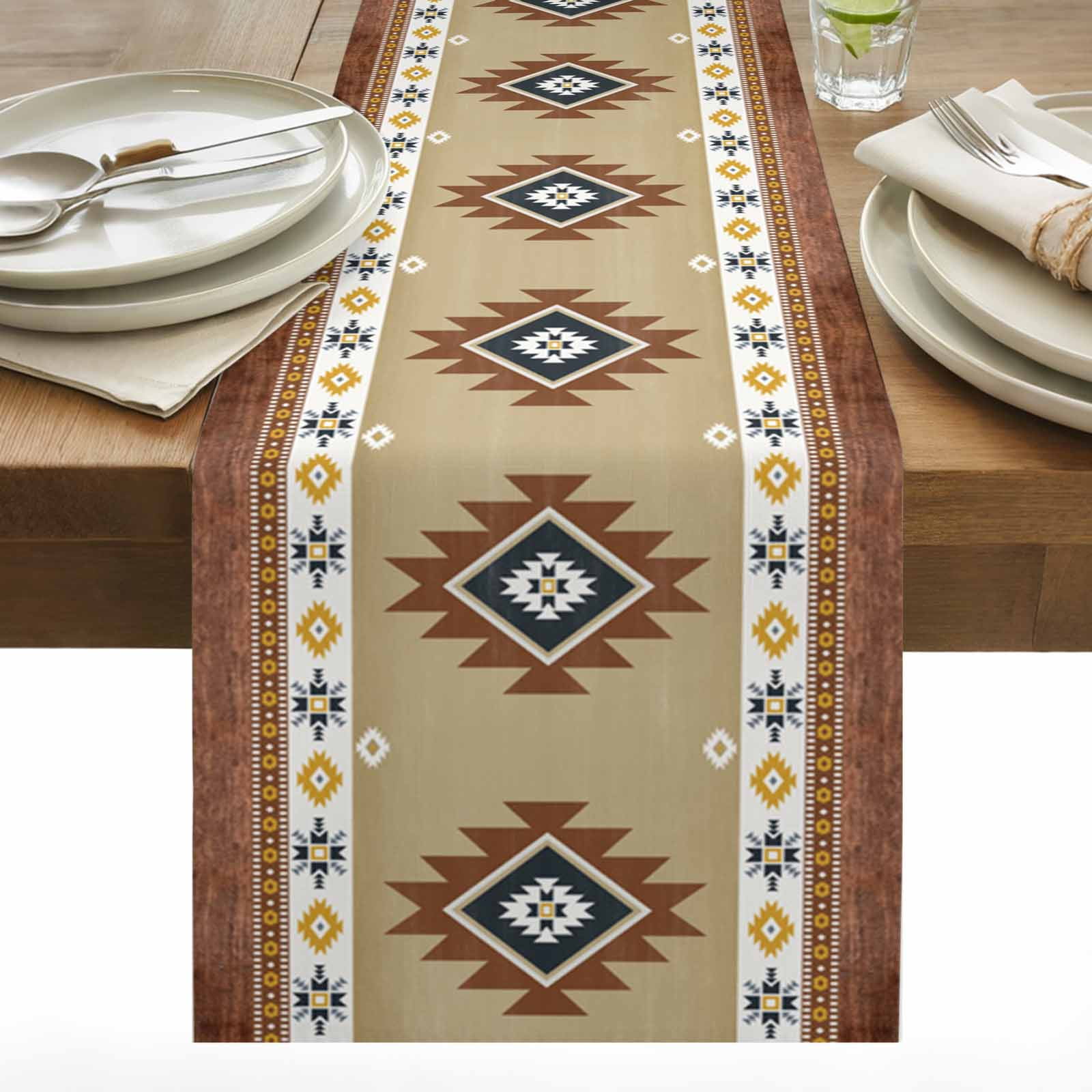 Southwest Geometric Table Runner 13x60 inch Bohemian Tribal Style Khaki ...