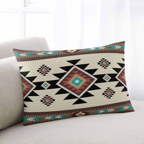 Southwest Geometric Throw Pillow Covers, Brown Mexican Aztec Boho Tribal Soft Breathable Pillow Cases with Invisible Zipper for Sleeping, Small Pillowcases for Couch Bed Sofa Chair 16x24 Inches