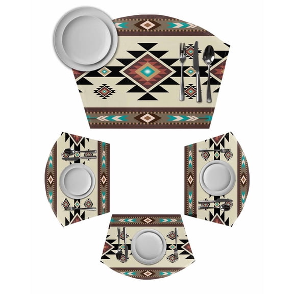Southwest Geometric Wedge Shaped Placemats Set of 2, Cotton Linen Fan Place Mats, Brown Mexican Aztec Boho Tribal Washable Table Mats for Holiday Wedding Party Dinning Coffee Tables 11.8"x17.5"