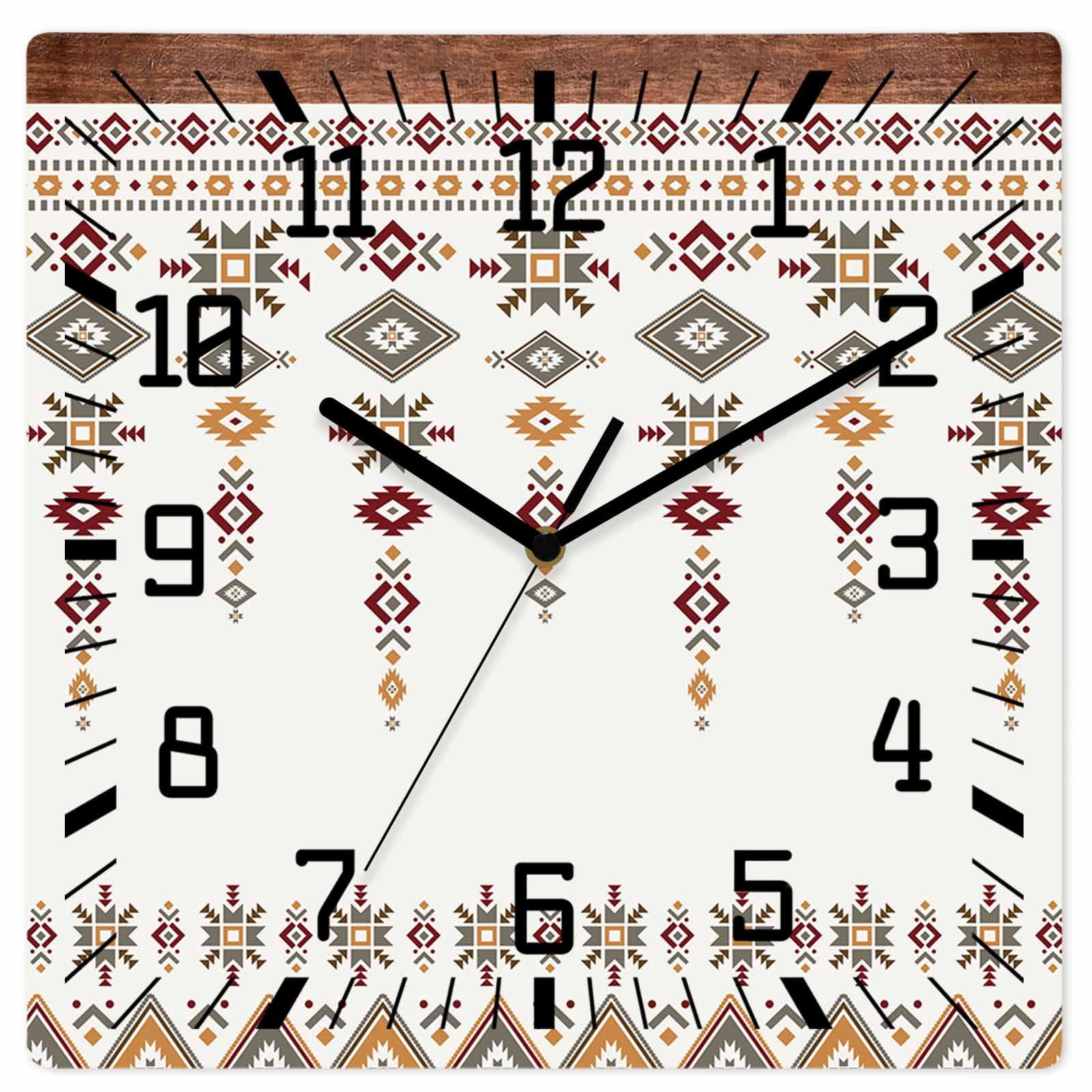 Southwest Geometric Wooden Wall Clock Silent Non Ticking, Western Boho ...