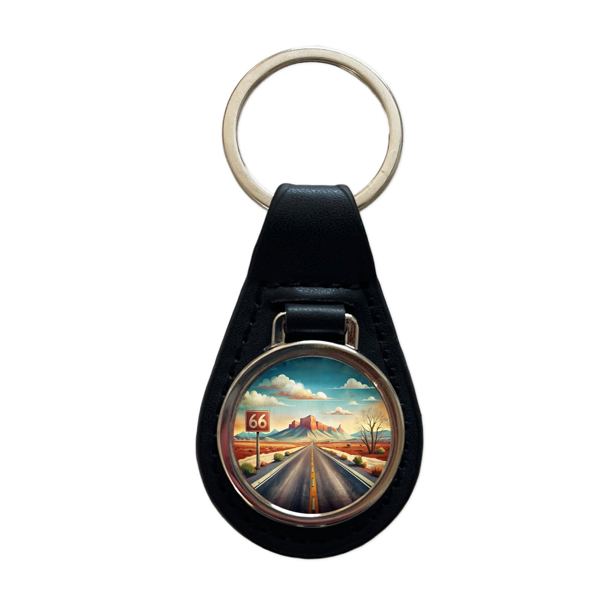 Route Sign Keychain Southwest Highway Route 66 Art Metal Black Leather Keychain - Walmart.com