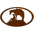 thumbnail image 1 of Southwest Horse & Cowboy Oval Rust Patina, 1 of 2