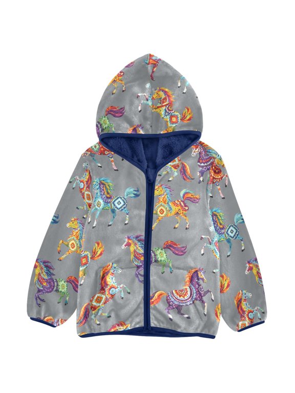 Southwest Horses Toddler Fleece Hooded Jacket Zip Warm Coat 3T