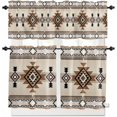 thumbnail image 1 of Southwest Kitchen Curtains Sets for Windows 36 Inch Length, Brown Bohemian Abstract American Aztec Rod Pocket Window Treatments Tier Curtains and Valances Set for Bedroom/Bathroom, 1 of 6