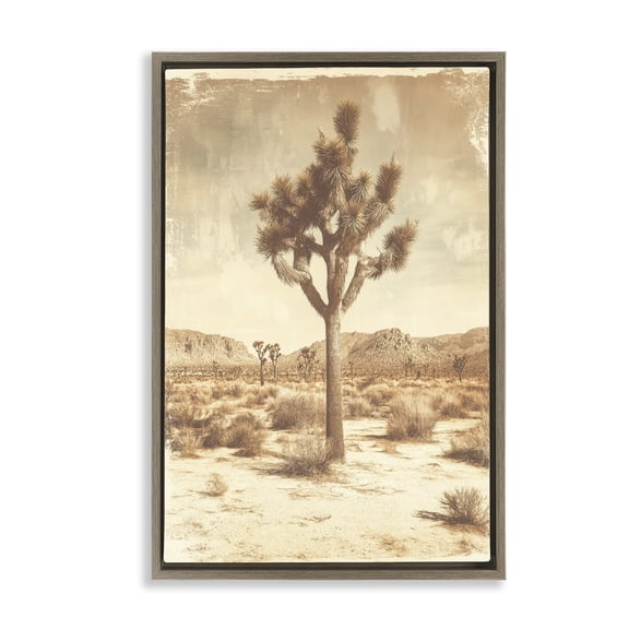 Stupell Industries Southwest Landscape Lone Tree Brown Framed Floater Canvas Wall Art, design by Petal Prints Design