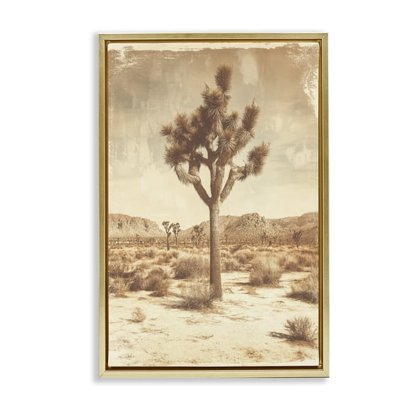 Stupell Industries Southwest Landscape Lone Tree Gold Framed Floater Canvas Wall Art, design by Petal Prints Design