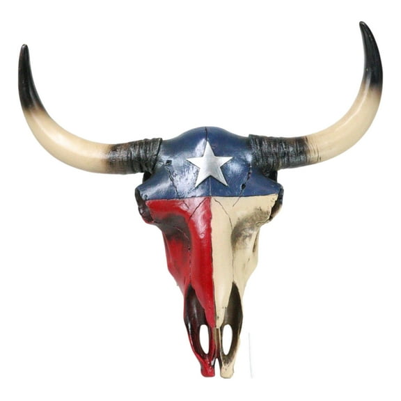Southwest Longhorn Cow Steer Skull With Texas Lone Star State Flag Plaque