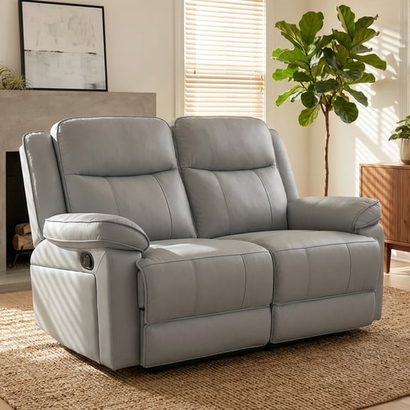 Southwest Technologies Contemporary Faux Leather Pull Tab Recline Function and Comfort Padded Back Loveseat, Light Gray