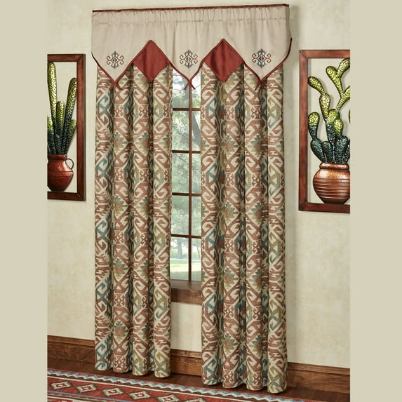 Southwest Medallion Bandera Natural Cinnabar Layered Ascot Window Valance Valance Layered Ascot 60 x 18 Inches