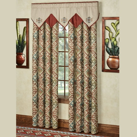 Southwest Medallion Bandera Natural Cinnabar Layered Ascot Window Valance Valance Layered Ascot 60 x 18 Inches