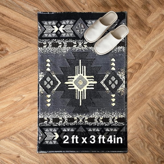 Southwest Native American Area Rug Thick, Soft, Durable & Easy to Maintenance Tribal Design Boho Rug Ideal for Bedroom, Living Room & Hallway - Grey, 2 Feet x 3 Feet 4 Inches