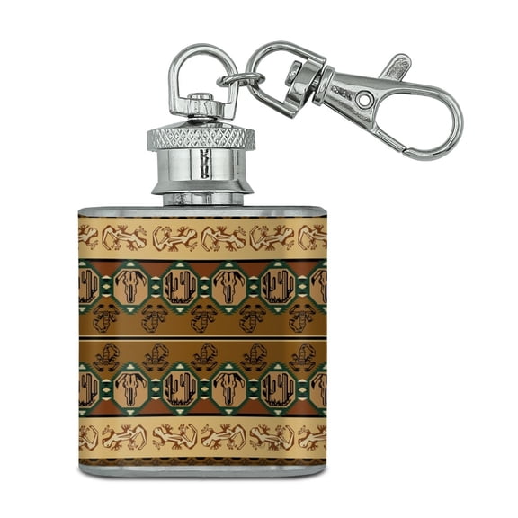 Southwest New Mexico Arizona Desert Cactus Lizard Stainless Steel 1oz Mini Flask Key Chain