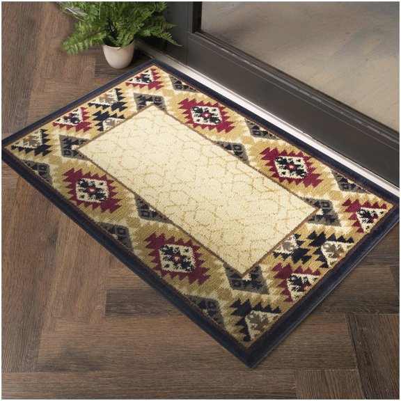 Southwest Pattern Cream Polypropylene 2 ft x 3 ft Accent Rug for Traditional Home Spaces