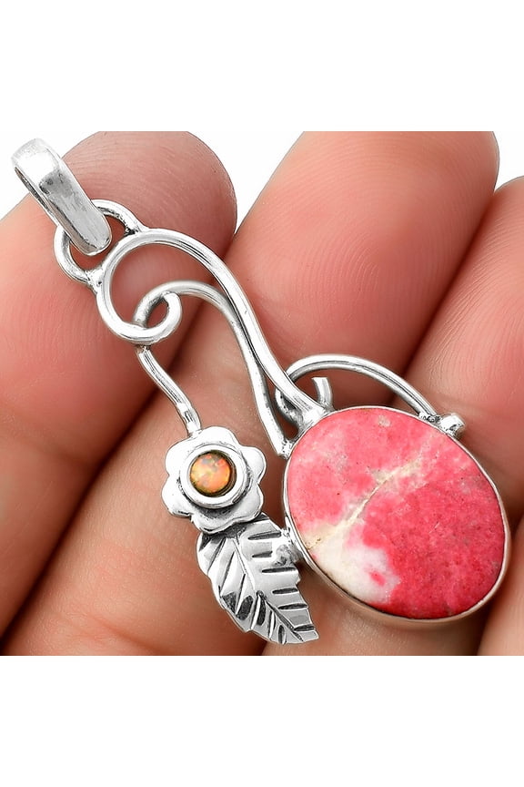 Southwest - Pink Thulite & Fire Opal 925 Sterling Silver Pendant Jewelry P-1256 SDP111694
