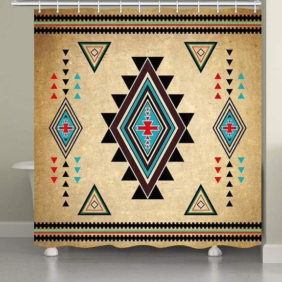 Southwest Shower Curtain, Western Aztec Pattern Bathroom Curtain Native American Retro Tribal Navajo Ethnic Pattern Bathroom Accessories Fabric Bathroom Curtain with Hooks,72X72