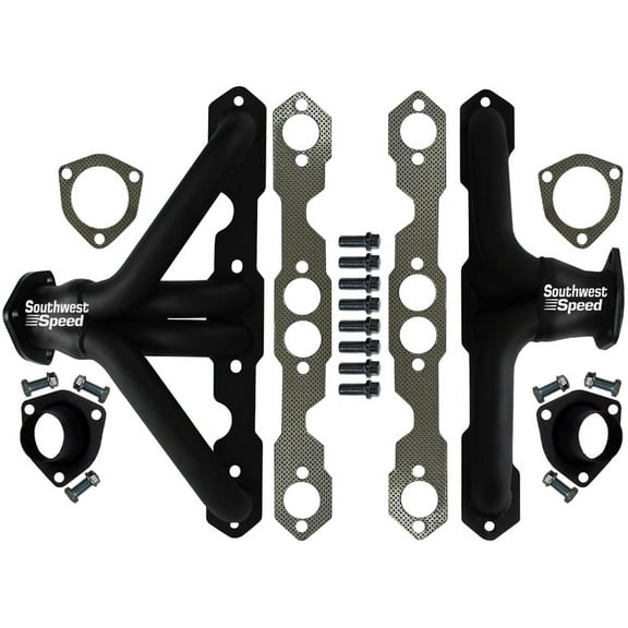 Southwest Speed 55-57 Chevy Flat Black Shorty Headers,Small Block Chevy,262-400 V-8,1955 1956 1957 Tri-5 Chevrolet Bel Air 150 210 Nomad Del Ray