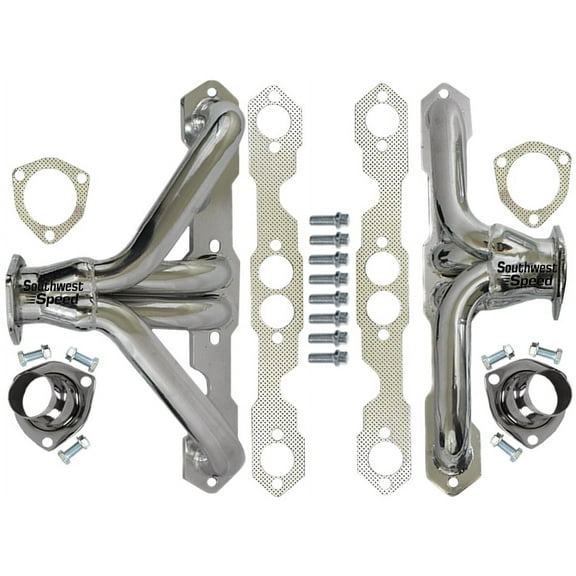 Southwest Speed 55-57 Chevy Polished Stainless Steel Shorty Headers,Small Block Chevy,262-400 V8,1955 1956 1957 Tri-5 Chevrolet Bel Air 150 210 Nomad