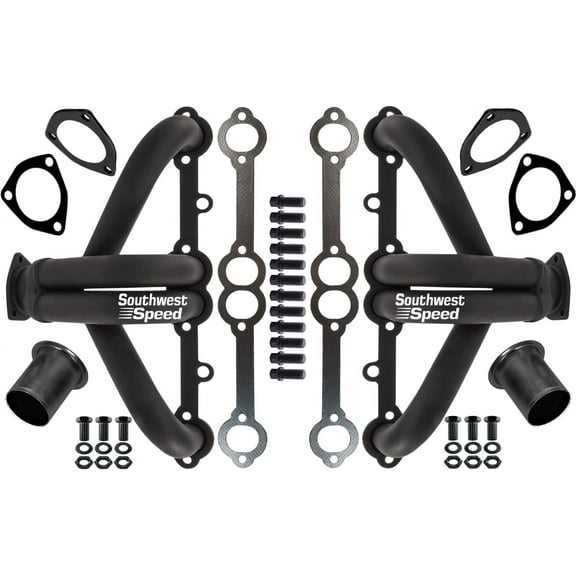 Southwest Speed Black 55-57 Chevy Tight-Fit Block Hugger Headers,Small Block Chevy 262-400,1 5/8" Tubes,Street Rod,Hot Rod,Rat Rod,Vintage,Model A